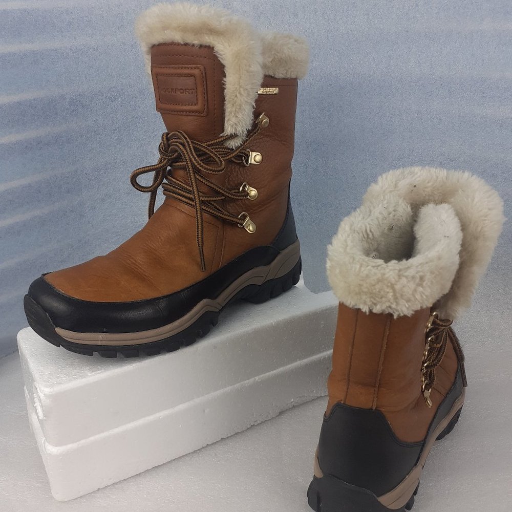 100% Waterproof Leather Faux Fur Sherpa Hiker Winter boot 37/6us Autumn brown